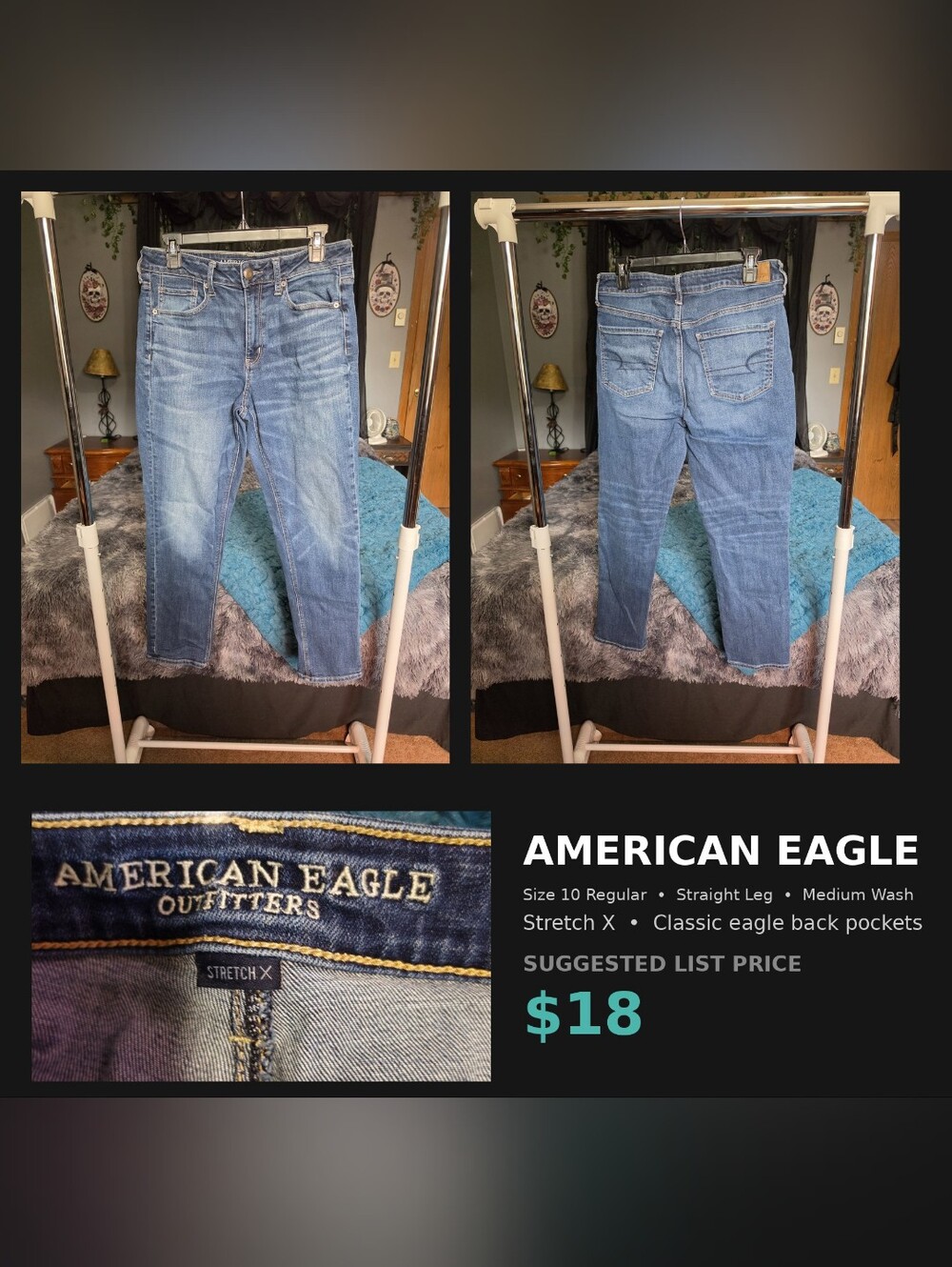 American Eagle Outfitters Womens 10 Regular Straight Leg Jeans Stretch